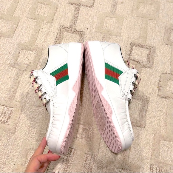 NIB Authentic Gucci Calfskin Leather Sneakers White 38 - Picture 6 of 10